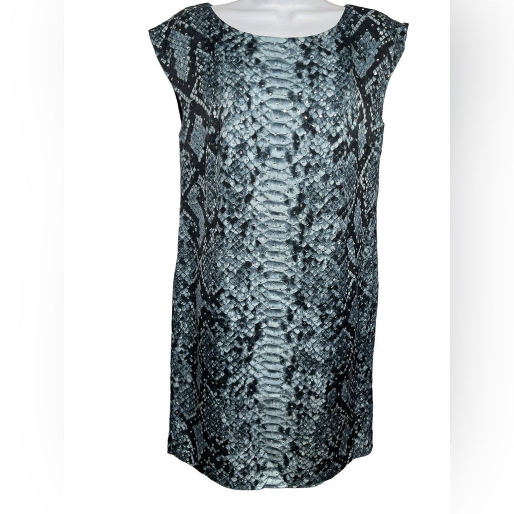Michael Kors dress size small blue animal print rhinestone studded shift dress